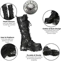 New rock M-161-C10 kniehoge zwarte leren spikes gothic laarzen