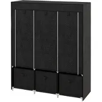 Merax Stoffen Kledingkast – Vouwkast met 3 Opberglades – 2 Kledingstangen & 5 Legplanken – Textielkast 125×43×162,5 cm – Zwart