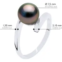 ATELIERS SAINT GERMAIN Ring Prestige Zilver 925 Rhodium Geplateerd - Echte Tehiti Parel Rond 7-8 mm
