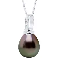 ATELIERS SAINT GERMAIN Hanger Prestige Wit Goud 375 & Diamant 0,03 Ct - Echte Gecultiveerde Tahiti Parel Peer 10-11 mm