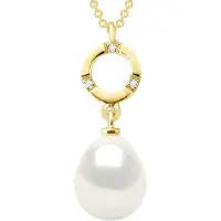 ATELIERS SAINT GERMAIN Halsketting Sieraad Diamant 0,01 Ct Geel Goud en Echte Gecultiveerde Zoetwater Parel Peer 9-10 mm