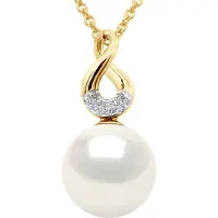 ATELIERS SAINT GERMAIN Parel Acht Geelgoud - Diamanten 0,03 Cts - Echte Gecultiveerde Zoetwater Parel Rond 9-10 mm