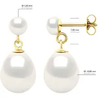 ATELIERS SAINT GERMAIN Dubbele Oorbellen Geel Goud - Echte Gecultiveerde Zoetwaterparels Knop 5-6 mm + Peervorm 10-11 mm