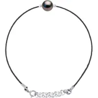 ATELIERS SAINT GERMAIN Armband Liefdeslinks in Gedraaid Nylon van Zwarte Kleur versierd met een Echte Gecultiveerde Tahiti Parel Rond 8-9 mm