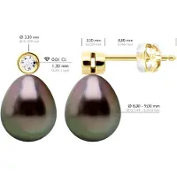 ATELIERS SAINT GERMAIN Oorbellen Prestige - Diamanten 0,02 ct - Geel goud - Echte gekweekte Tahiti parels Paar 9-10 mm