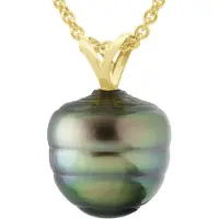 ATELIERS SAINT GERMAIN Beaded Pendant V Draad Geel Goud 750 en Echte GeCultiveerde Tahiti Parel Omgeven 9-10 mm
