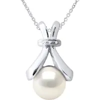 ATELIERS SAINT GERMAIN Halsketting Sieraden Diamant 0,01Cts Wit Goud en Echte Gecultiveerde Zoetwater Pareloester 6-7 mm