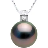 ATELIERS SAINT GERMAIN Hanger Sieraad Prestige Diamant 0,04 Ct - Maat Prinse - Echte Gecultiveerde Tahiti Parel Rond 11-12 mm