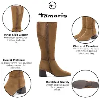 Tamaris Dames Camel Bruine Leren Kniehoge Hak Rijlaarzen