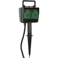 Brennenstuhl stekkerdoos buiten, Buitenstopcontact 4-voudig met grondpen, weerbestendig kunststof (waterdichte behuizing - 1,4 m kabel), zwart