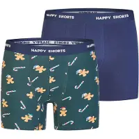 Happy Shorts Boxershorts 'Christmas' navy / lichtbruin / donkergroen