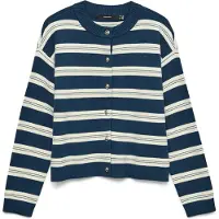 Vero Moda Gebreid vest 'VMGOLD' blauw denim / wit