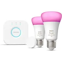 Philips Hue White & Color Ambiance Starterkit: 2 E27 Slimme Lampen (1100) + Smart Button
