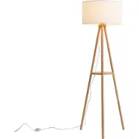 QAZQA Scandinavische vloerlamp hout met stoffen kap wit - Lou