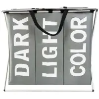 Ikonka Wasmand - 3 vakken - grijs - 65 x 58 x 36 cm - 130L - oxford stof - draagbaar - waterdicht