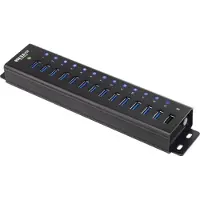 Renkforce RF-3897144 USB-hub met 13 poorten, USB-A en USB 3.0 (5 Gbit/s), met aluminium behuizing, geschikt voor wandmontage, en voorzien van een snellaadpoort