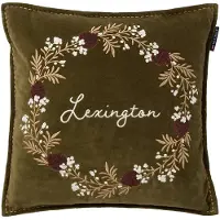 Lexington Wreath ekologisch katoenen fluweel kussensloop 50x50 cm Olive-brown-white