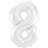 Folat - Folieballon Cijfer 8 Wit Metallic Mat - 86 cm