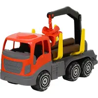 Plasto Houttransportwagen Rood/Grijs 45 cm - Speelgoedvoertuig - Timber Truck - Grote Truck - Realistisch Spelen - Stevig Kunststof - Gemaakt in Finland - Vanaf 1 Jaar
