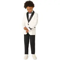 Opposuits kostuum Pearly White wit/zwart Jongens Polyester Reverskraag - maat 110/116