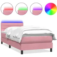 vidaXL Boxspring met matras en LED fluweel roze 80x220 cm