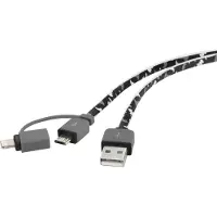 Renkforce RF4145364 USB-kabel USB 2.0 USB-A stekker, USB-micro-B stekker, Apple Lightning stekker 0.20 m Camouflage Pla
