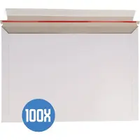 DULA Verzendenvelop Karton - Liggend A4 formaat 375x260mm - Doos 100 stuks - Kartonnen enveloppen wit - Met plakstrip en scheurstrip -