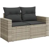 vidaXL - Tuinbank - 2-zits - met - kussens - poly - rattan - lichtgrijs