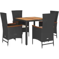 vidaXL 5-delige Tuinset met kussens poly rattan zwart