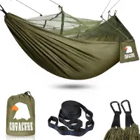 COVACURE Hangmat, outdoor hangmat met muggennet, 260 x 130 cm, ultralicht, voor camping, tuin, survival en wandelen
