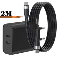 Ntech USB C Adapter 35W - USB C Oplader 2 poorten met 2M Kabel - Dual Poorten USB C Adapter - USB C Lader