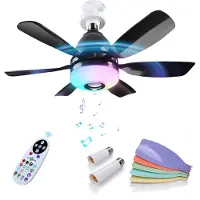 MMOBIEL Plafondventilator met Lamp door – LED Plafondventilator met Bluetooth Speaker, E27 Fitting, RGB Licht, Dimbaar 3000K-6500K, Muzieksync, 3 Snelheden, 2x6 Bladen, Afstandsbediening – Zwart