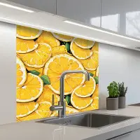 KitchenYeah Keuken achterwand 80x80 cm - Spatscherm zelfklevend Grafisch - Citroenschijven - Blaadjes - Muurbeschermer - Spatwand fornuis
