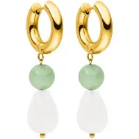 Purelei Oorbellen goud / jade groen / parelwit
