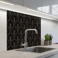 KitchenYeah Keuken achterwand 80x80 cm - Spatscherm zelfklevend Pijlvorm - Waaier - Goud - Muurbeschermer - Spatwand fornuis