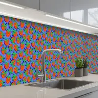 KitchenYeah Keuken achterwand 350x60 cm - Spatscherm zelfklevend Aardbei - Rood - Blauw - Patroon - Muurbeschermer - Spatwand fornuis