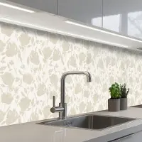 KitchenYeah Keuken achterwand 400x80 cm - Spatscherm zelfklevend Bloemenpatroon - Silhouet - Wit - Muurbeschermer - Spatwand fornuis