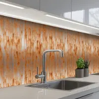 KitchenYeah Keuken achterwand 500x80 cm - Spatscherm zelfklevend Metaal - Grijs - Oranje - Roest print - Muurbeschermer - Spatwand fornuis