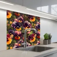 KitchenYeah Keuken achterwand 80x80 cm - Spatscherm zelfklevend Warm - Patroon - Penseel - Viooltjes - Muurbeschermer - Spatwand fornuis
