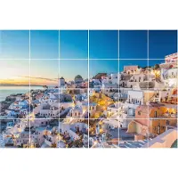 Wallfluent Tegelstickers - De Pittoreske Architectuur Van Het Eiland Plakfolie Tegels - Set van 24 stuks 15 x 15 cm - Wit Keuken Tegelstickers - Mozaïek Landschappen Tegelstickers Badkamer