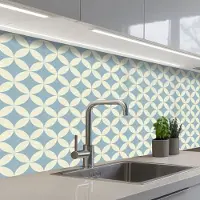 KitchenYeah Keuken achterwand 150x80 cm - Spatscherm zelfklevend Geometrisch - Bloem - Motief - Blauw - Muurbeschermer - Spatwand fornuis