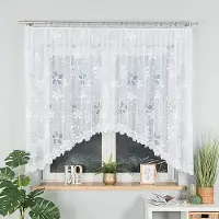 Markizeta RENATA Serie - Jacquard Kant-en-Klare Gordijn - 300x150 cm - Witte Kleur - Bloemenpatroon - Golvende Onderkant