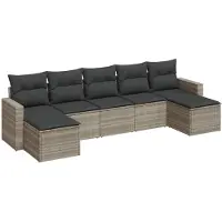 vidaXL 7-delige Loungeset met kussens poly rattan lichtgrijs