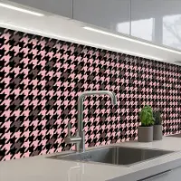 KitchenYeah Keuken achterwand 250x60 cm - Spatscherm zelfklevend Plaid - Patroon - Zwart - Roze - Muurbeschermer - Spatwand fornuis