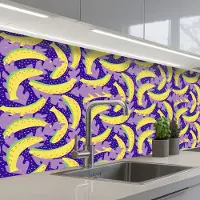 KitchenYeah Keuken achterwand 200x80 cm - Spatscherm zelfklevend Bananen - Bladeren - Paars - Muurbeschermer - Spatwand fornuis