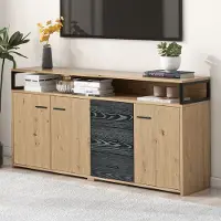 OKWISH Dressoirs - Kast Met 3 Deuren En 3 Laden - Modern Eenvoudig Design - 150x35x75,9 cm - Spaanplaat - Naturel