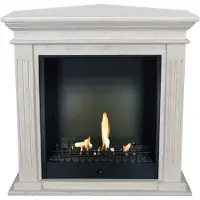 Xaralyn Ethanolhaard - Cadiz-hoekmodel BCL - wit natuursteen - 3 kW verwarmingsvermogen - inclusief inbouwhaard en decoratieve elementen - haard voor ethanol - hoekhaard