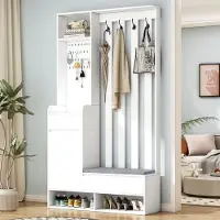 OKWISH Halkasten - Kapstok Met Schoenenbank En 4 Haken - Halmeubel Met Opbergruimte - 100x35x180 cm - MDF - Wit