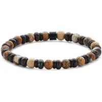 Frank 1967 7FB-0831 – – Heren Armband – Kralenarmband 6 mm – Agaat Jasper & Spacer – Zwartkleurig