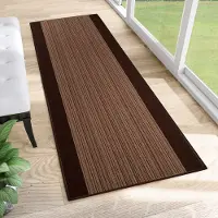 Tapiso Antislip Rubber Mat Bruin Donker Lijnen Modern Rubbermat Tapijt Maat- 80x350